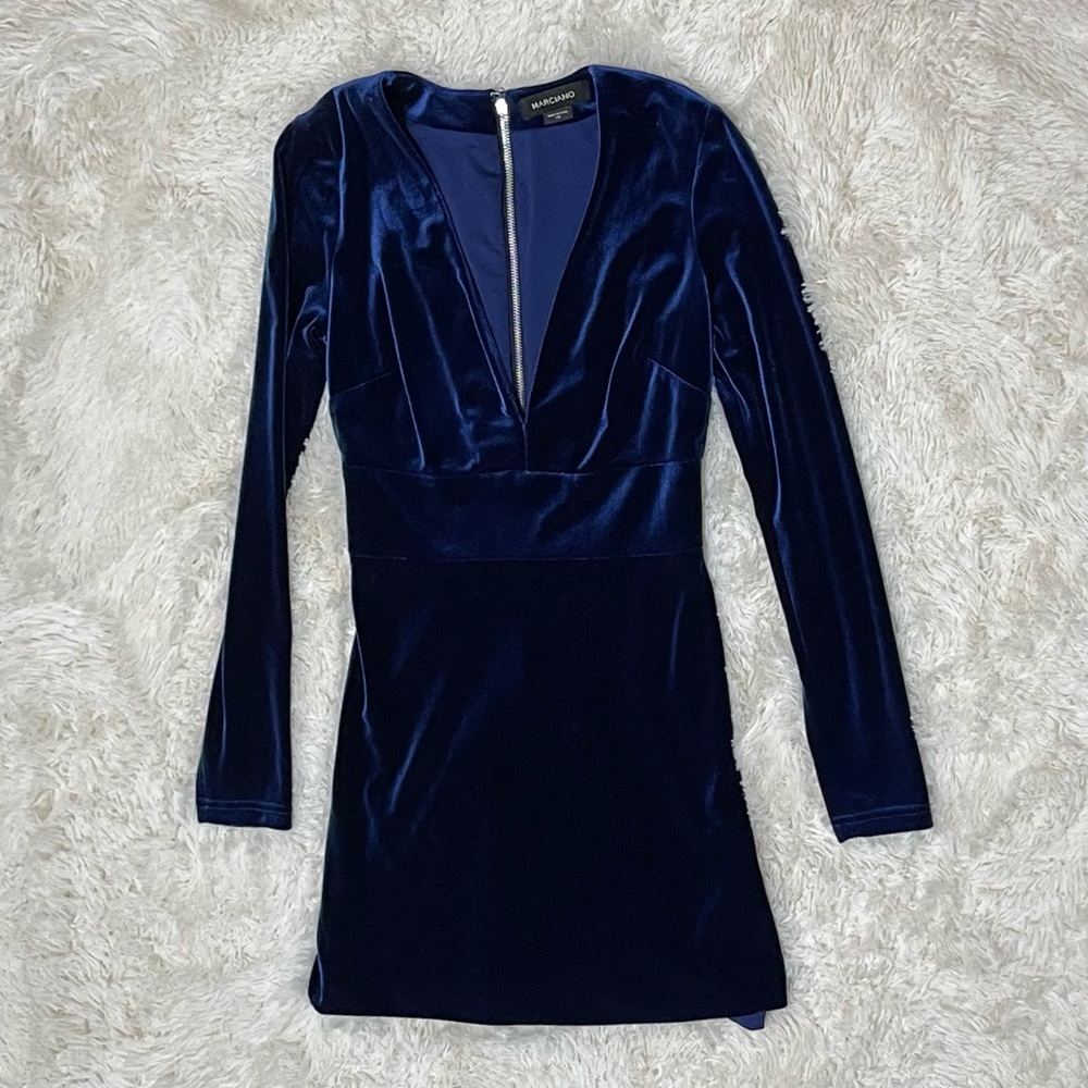 Marciano Royal Blue Velvet Fabiola Long Sleeve Dress size XS - Picture 6 of 13